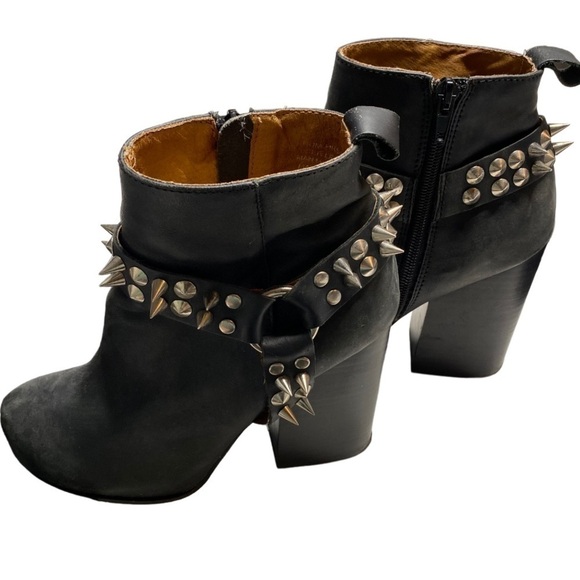 Jeffrey Campbell Havana Black Leather Metal Spiked Heel Ankle Chains Booties - Picture 12 of 12